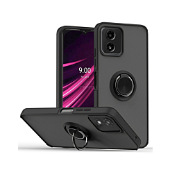 Moto G Power 5G (2024) Hard PC Rear / Soft TPU Colorful Border Case with I - ring Holder - BLACK (Only Ground Shipping)