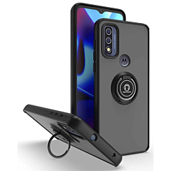 Moto G Stylus 5G 2022 Hard PC Rear / Soft TPU Colorful Border Case with I-ring Holder - BLACK (Only Ground Shipping)