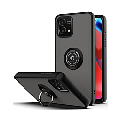 Moto G Power 5G 2023 Hard PC Rear / Soft TPU Colorful Border Case with I-ring Holder - BLACK (Only Ground Shipping)
