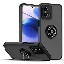 Moto G Stylus 5G 2023 Hard PC Rear / Soft TPU Colorful Border Case with I-ring Holder - BLACK (Only Ground Shipping)