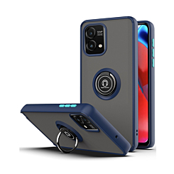 Moto G Power 5G 2023 Hard PC Rear / Soft TPU Colorful Border Case with I-ring Holder - BLUE (Only Ground Shipping)