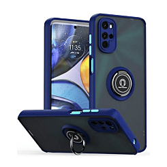 Moto G52 Hard PC Rear / Soft TPU Colorful Border Case with I-ring Holder - BLUE (Only Ground Shipping)