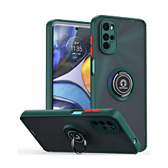 Moto G52 Hard PC Rear / Soft TPU Colorful Border Case with I-ring Holder - GREEN (Only Ground Shipping)