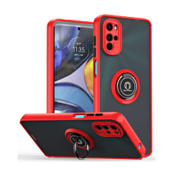 Moto G52 Hard PC Rear / Soft TPU Colorful Border Case with I-ring Holder - RED (Only Ground Shipping)