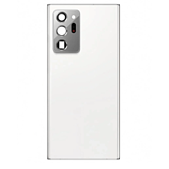 Order the back glass with camera lens and adhesive for Galaxy Note 20 Ultra in Mystic White, no logo.
