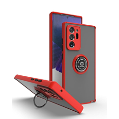 Galaxy Note 20 Ultra Hard PC Rear / Soft TPU Colorful Border Case with I-ring Holder - RED (Only Ground Shipping)