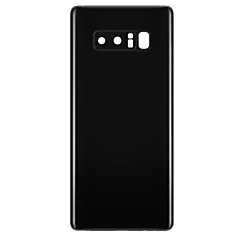 Shop the Back Glass with Camera Lens and Adhesive for Galaxy Note 8 in Midnight Black, no logo.