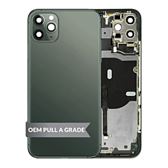 Shop the Back Housing Frame in Midnight Green, OEM Pull A Grade, with small components pre-installed for iPhone 11 Pro Max.