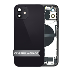 Back Housing Frame with Charging Port Flex & Small Parts for iPhone 12 (BLACK) (OEM Pull A Grade)