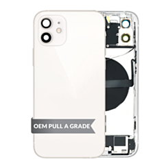Back Housing Frame with Charging Port Flex & Small Parts for iPhone 12 (WHITE) (OEM Pull A Grade)