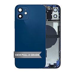 Stock up on the blue back housing frame with small components pre-installed for iPhone 12, OEM Pull A Grade.
