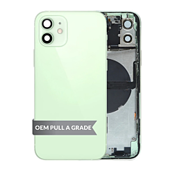Shop the green back housing frame with small components pre-installed for iPhone 12, OEM Pull A Grade.
