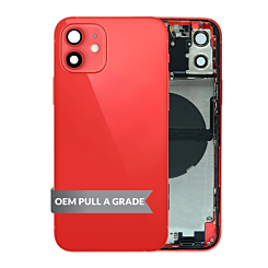 Stock up on the red back housing frame with small components pre-installed for iPhone 12, OEM pull A grade.
