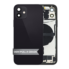 Back Housing Frame with Charging Port Flex & Small Parts for iPhone 12 (International) (BLACK) (OEM Pull A Grade)