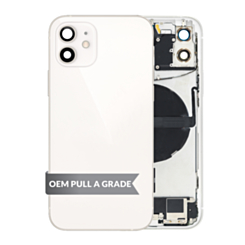 Back Housing Frame with Charging Port Flex & Small Parts for iPhone 12 (International) (WHITE) (OEM Pull A Grade)