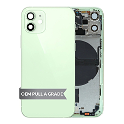 Purchase the Back Housing Frame Green OEM Pull A Grade with Small Components Pre-Installed for iPhone 12 Mini.
