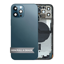 Order the Back Housing Frame with Small Components Pre-Installed for iPhone 12 Pro Pacific Blue OEM Pull A Grade.







