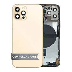 Purchase the Back Housing Frame with Small Components Pre-Installed for iPhone 12 Pro Gold OEM Pull A Grade.
