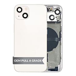 Buy the Housing Frame with Small Parts Pre-Installed for iPhone 13 WHITE International OEM Pull A Grade.

