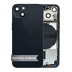 Order the Back Housing Frame Midnight US Version OEM Pull A Grade with Small Components Pre-Installed for iPhone 13 Mini.

