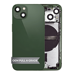 Grab the wholesale deals on the Housing Frame with Small Parts Pre-Installed for iPhone 13 Mini Green International OEM Pull A Grade.

