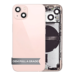 Stock up on the Housing Frame with Small Parts Pre-Installed for iPhone 13 Mini Pink International OEM Pull A Grade.

