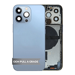 Grab the wholesale deals on the Back Housing Frame with Small Components Pre-Installed for iPhone 13 Pro SIERRA BLUE US Version OEM Pull A Grade.
