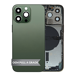 Buy the Back Housing Frame ALPINE GREEN US Version OEM Pull A Grade with Small Components Pre-Installed for iPhone 13 Pro.
