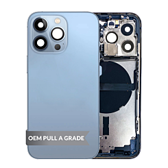 Purchase the Housing Frame with Small Parts Pre-Installed for iPhone 13 Pro BLUE International OEM Pull A Grade.

