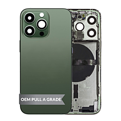 Stock up on the Housing Frame with Small Parts Pre-Installed for iPhone 13 Pro GREEN International OEM Pull A Grade.
