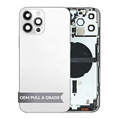 Grab the wholesale deals on the Housing Frame WHITE International OEM Pull A Grade Small Parts Pre-Installed for iPhone 13 Pro Max.
