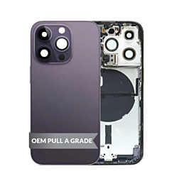 Shop the back housing frame with small components pre-installed for iPhone 14 Pro in Deep Purple, US version, OEM pull A grade.