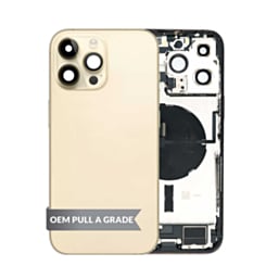 Back Housing Frame with Charging Port Flex & Small Parts for iPhone 14 Pro Max (GOLD) (US Version) (OEM Pull A Grade)