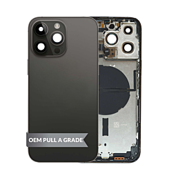 Back Housing Frame (SPACE BLACK) (US Version) (OEM Pull A Grade) with Small Components Pre-Installed for iPhone 14 Pro Max