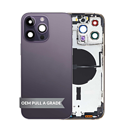 Grab the wholesale deals on the housing frame in Deep Purple, International version, OEM Pull A Grade, with small parts pre-installed for iPhone 14 Pro Max.