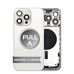 Order the Back Housing Frame in White Titanium, US Version, OEM Pull A Grade, with Small Components Pre-Installed for iPhone 15 Pro Max.