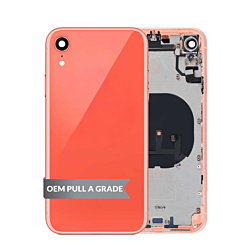 Shop the Back Housing Frame with Small Components Pre-Installed for iPhone XR in coral, OEM pull A grade.