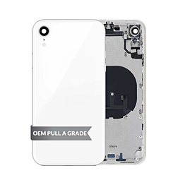 Buy the Back Housing Frame with Small Components Pre-Installed for iPhone XR in white, OEM pull A grade.