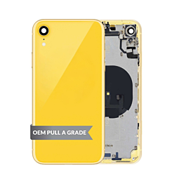 Buy the Back Housing Frame with Small Components Pre-Installed for iPhone XR in yellow, OEM pull A grade.