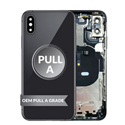 Stock up on the back housing frame for iPhone XS in space gray, OEM pull A grade, with small components pre-installed.