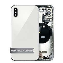 Purchase the back housing frame for iPhone XS in silver, with small components pre-installed, OEM pull A grade.