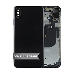 Purchase the space gray back housing frame with small components pre-installed for iPhone XS Max – OEM pull A grade.