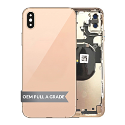 Buy the gold back housing frame with small components pre-installed for iPhone XS Max – OEM pull A grade.