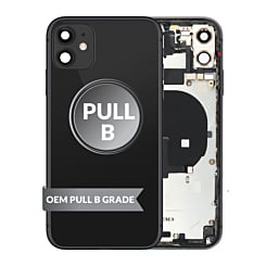 Order the iPhone 11 back housing frame with small components pre-installed in black, OEM pull B grade.
