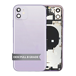 Grab the wholesale deals on the iPhone 11 back housing frame with small components pre-installed in purple, OEM pull B grade.
