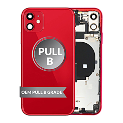 Stock up on the iPhone 11 back housing frame with small components pre-installed in red, OEM pull B grade.
