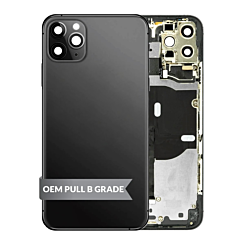 Buy the Back Housing Frame in Space Gray, OEM Pull B Grade, with Small Components Pre-Installed for iPhone 11 Pro.
