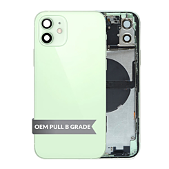 Order the green back housing frame with small components pre-installed for iPhone 12, OEM Pull B Grade.

