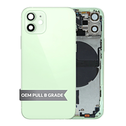 Order the green back housing frame with small components pre-installed for iPhone 12 Mini, OEM Pull B Grade.
