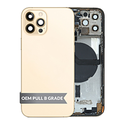Shop the Back Housing Frame with Small Components Pre-Installed for iPhone 12 Pro Gold OEM Pull B Grade.

